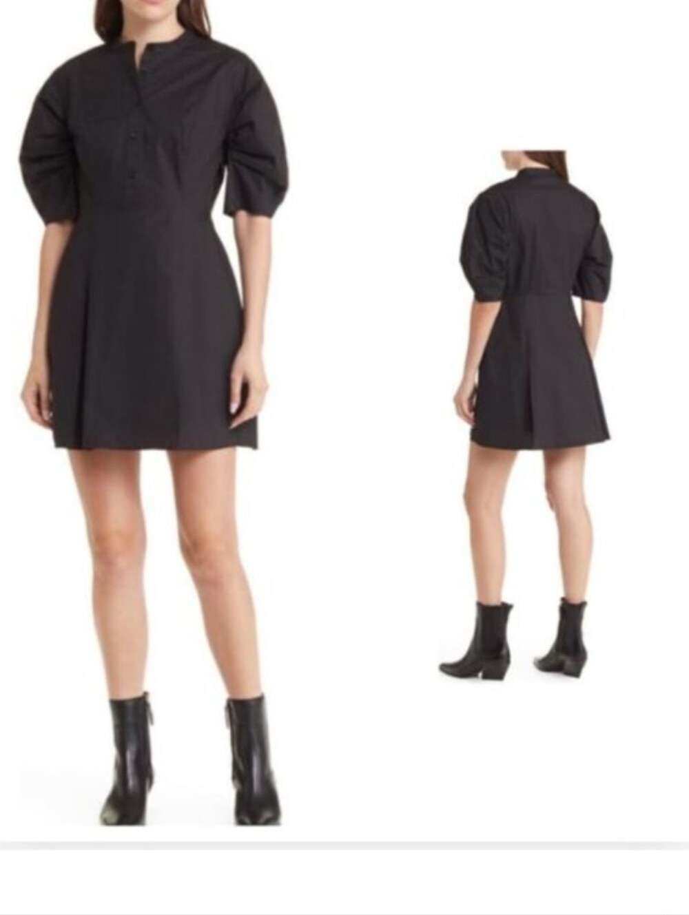 Frame Denim Black Puff Sleeve Mini Dress
